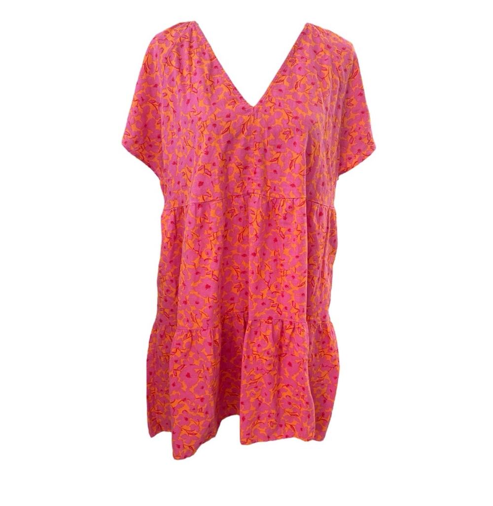 New Universal Thread Pink Orange Tiered Resort Vacation Dress Large